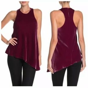 Cinq à Sept Burgundy Asymmetrical Velvet Top